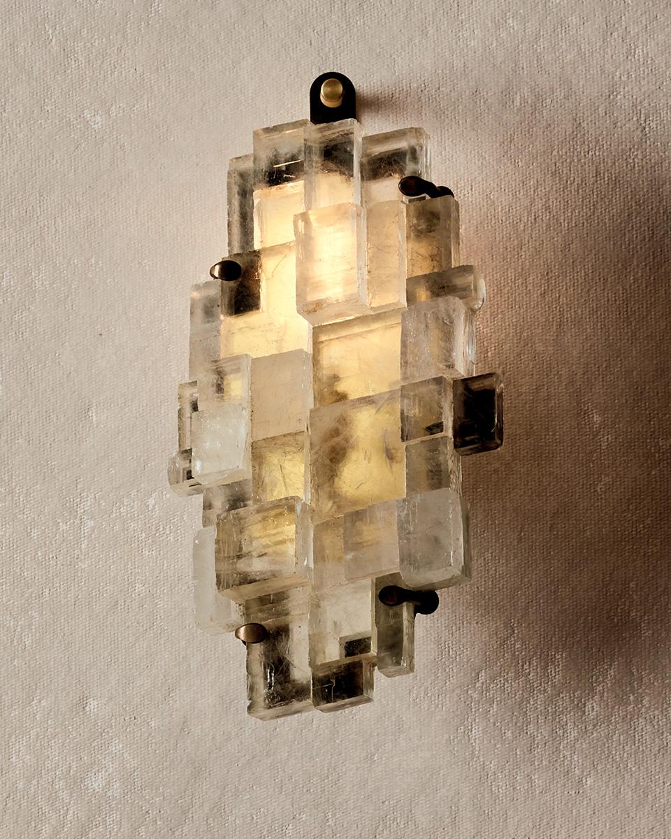 Brass Monroe Icelandic Spar Sconce - Hardwired For Sale