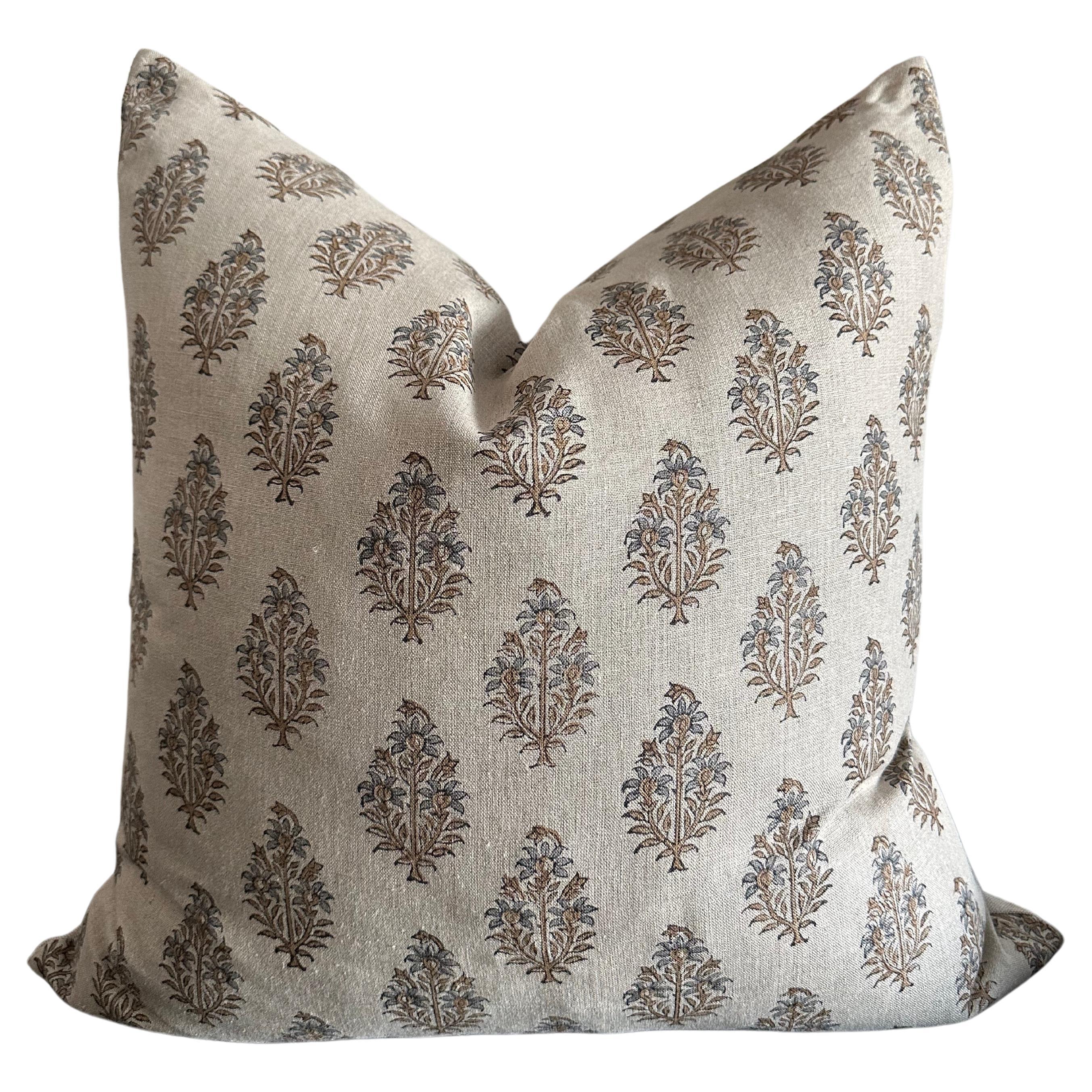 Monrovia Hand Blocked Linen Pillow with Down Feather Insert