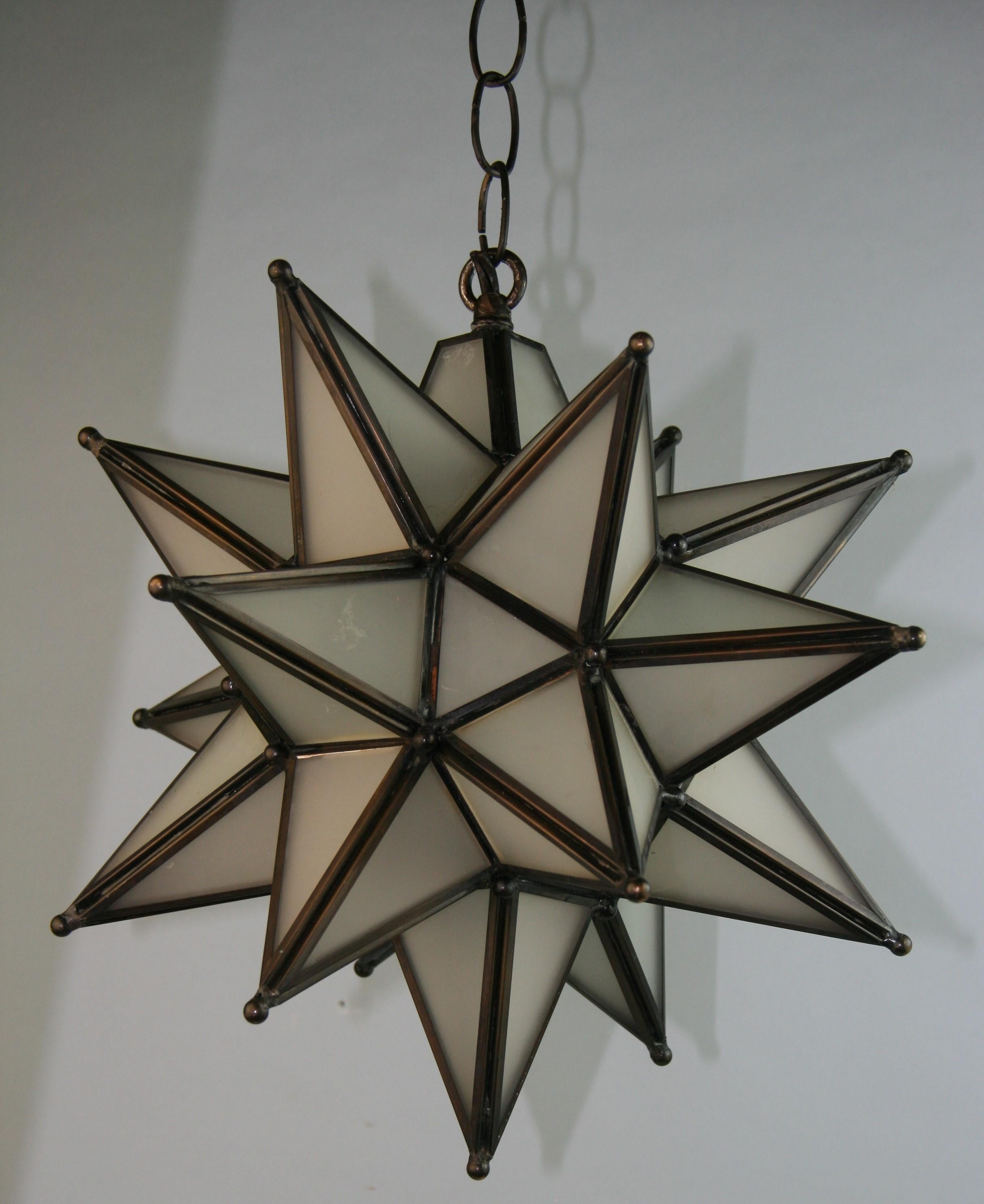Late 20th Century Monrovian Star Frosted Glass Pendant 1980's(2 available) For Sale