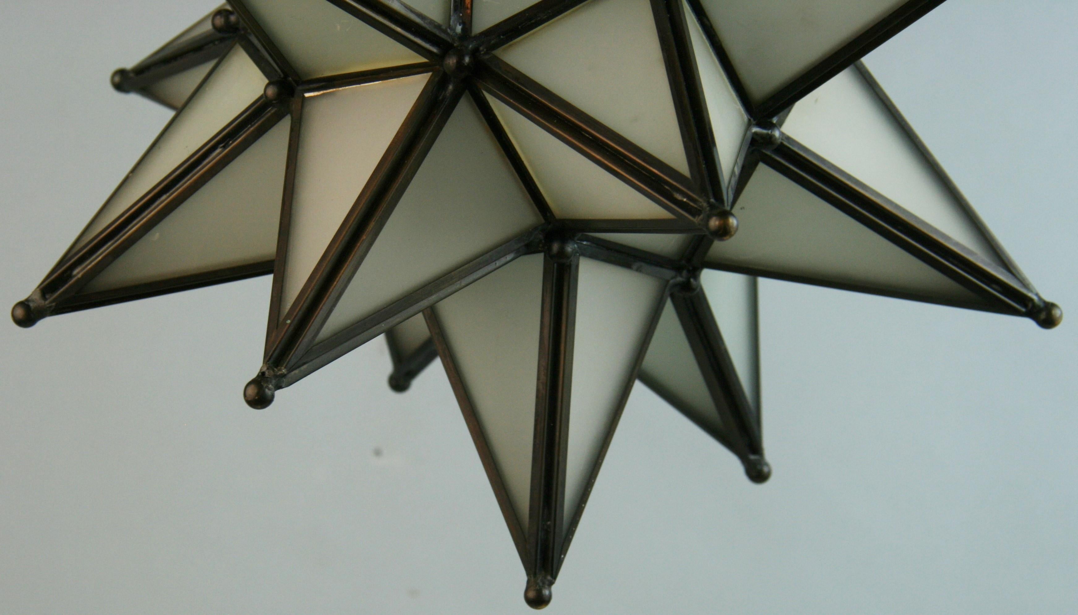Metal Monrovian Star Frosted Glass Pendant 1980's(2 available) For Sale