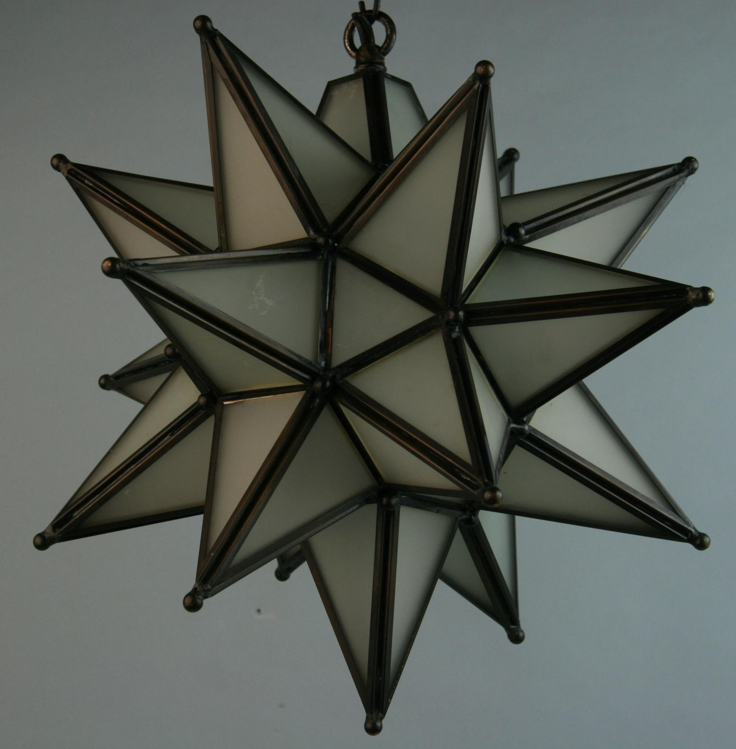 Monrovian Star Frosted Glass Pendant 1980's(2 available) For Sale 1