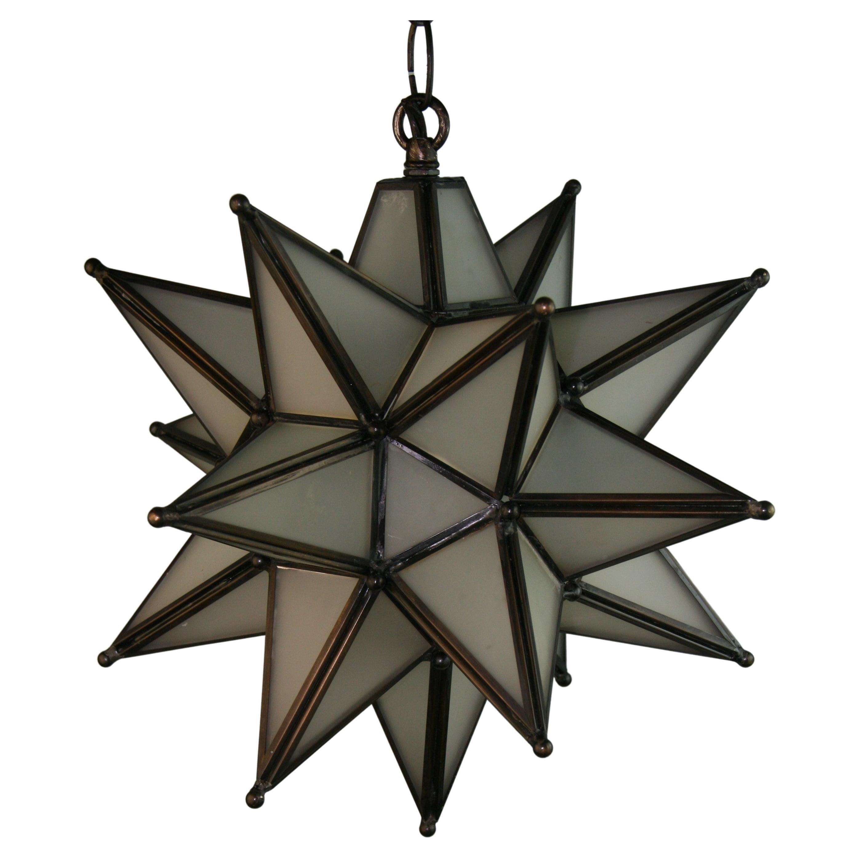 Monrovian Star Frosted Glass Pendant 1980's(2 available) For Sale