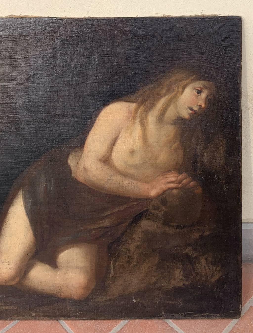 Baroque Italian painter - 17th century figure painting - Mary Magdalene - Old Masters Painting by Monsù Bernardo
