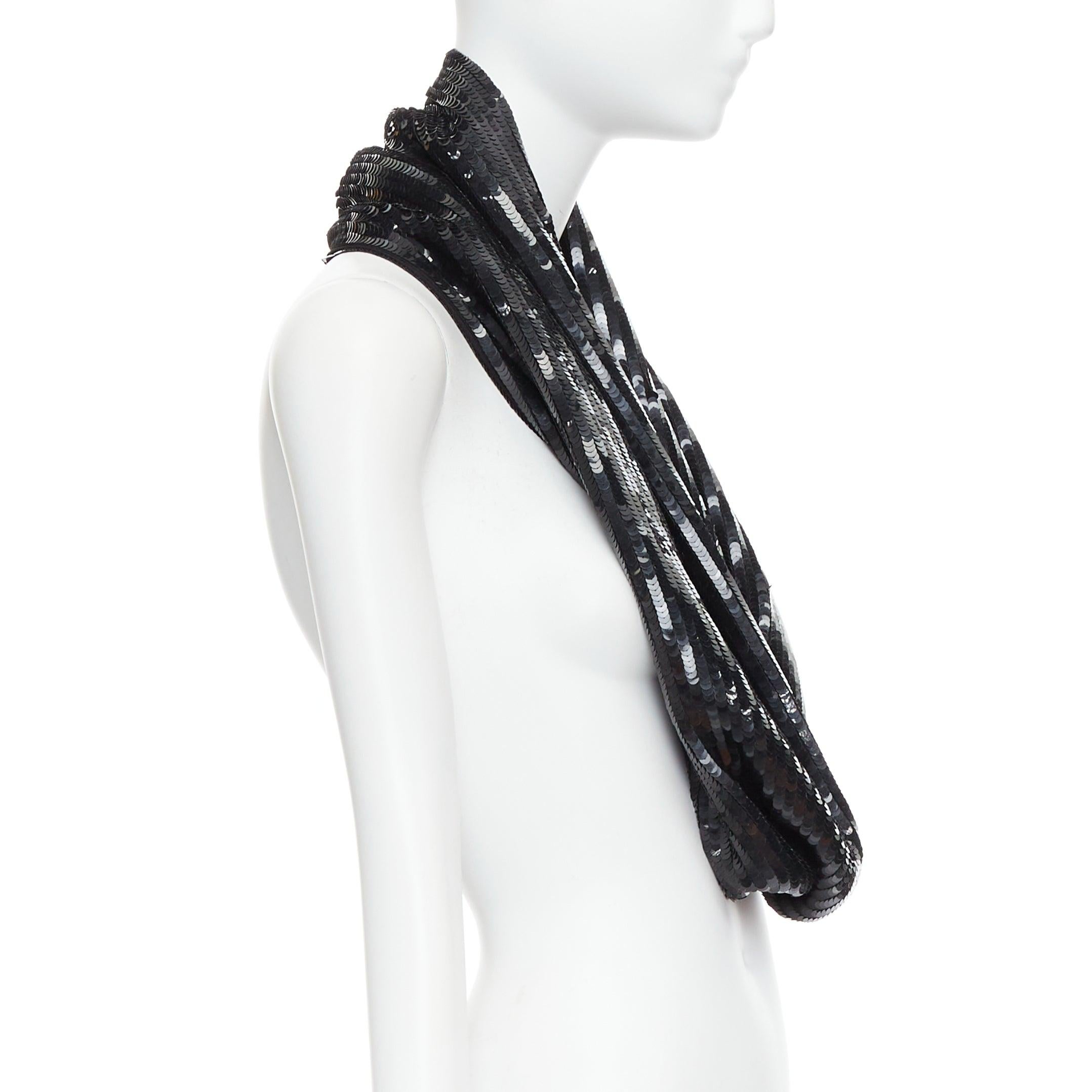 MONSE 100% silk black sequinned wrap around infinity circle scarf In Good Condition For Sale In Hong Kong, NT
