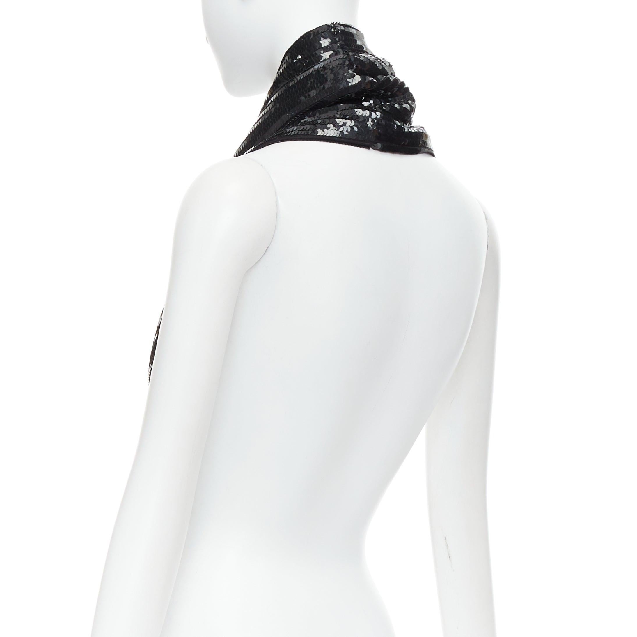 MONSE 100% silk black sequinned wrap around infinity circle scarf For Sale 1