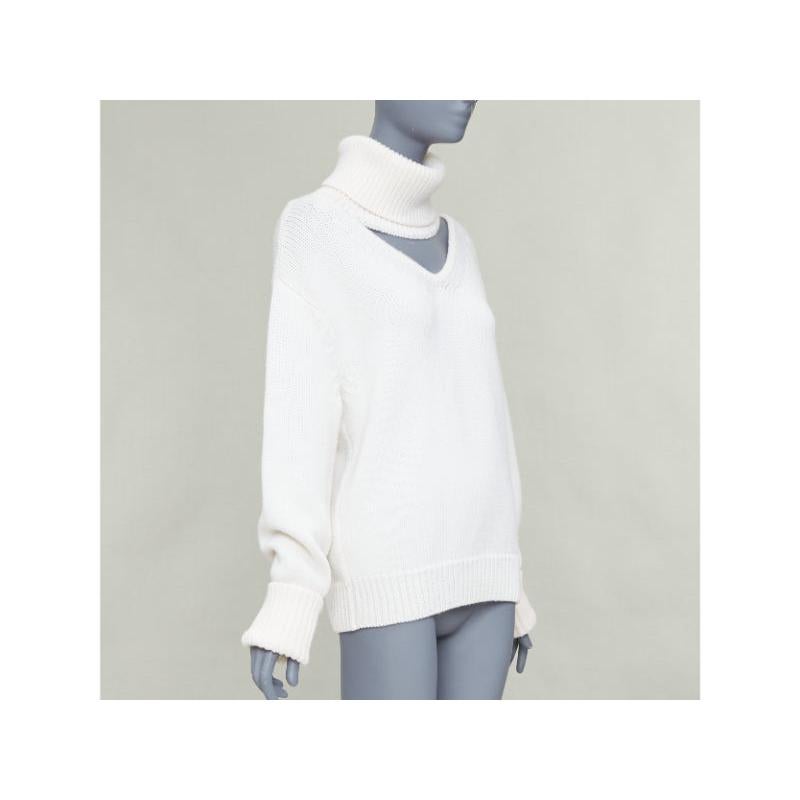 Gris MONSE 100% wool cream deconstructed cut out turtleneck sweater XS en vente