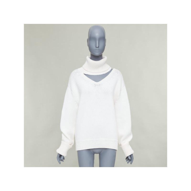 MONSE 100% wool cream deconstructed cut out turtleneck sweater XS en vente 4