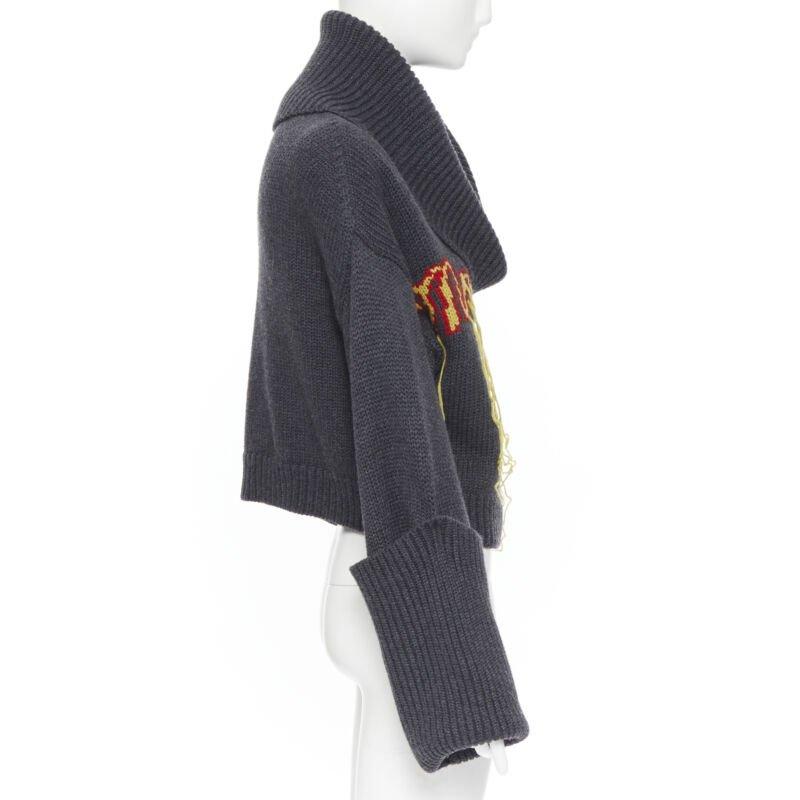 MONSE 100% wool Monsfield fringe intarsia knit oversized cropped sweater S In New Condition For Sale In Hong Kong, NT