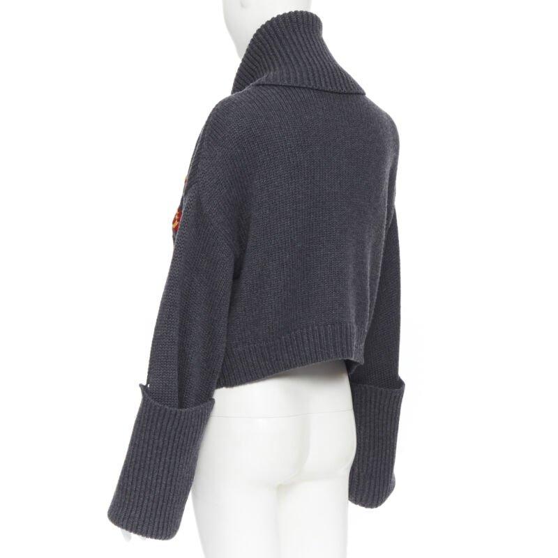 MONSE 100% wool Monsfield fringe intarsia knit oversized cropped sweater S For Sale 1