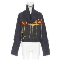 MONSE 100% wool Monsfield fringe intarsia knit oversized cropped sweater S