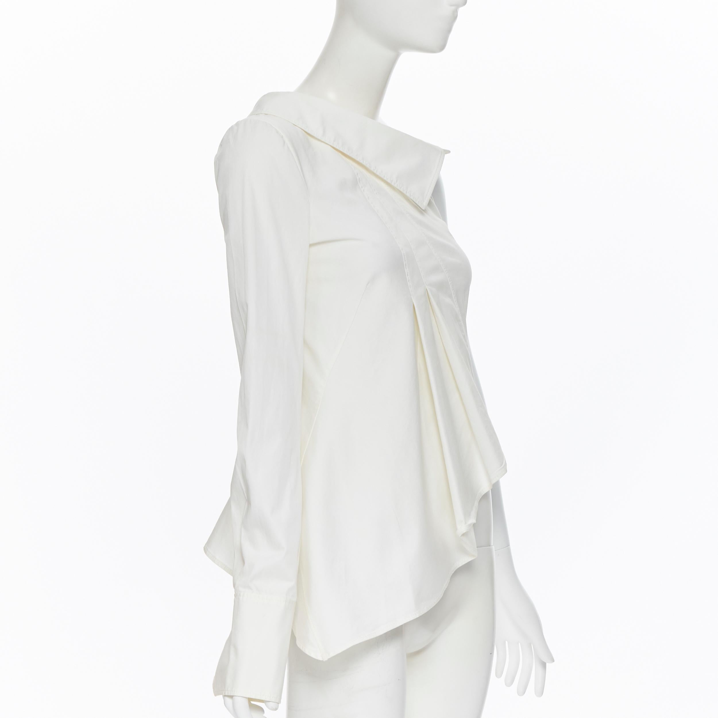 Gray MONSE 2016 white cotton deconstructed asymmetric one shoulder shirt US0 XS