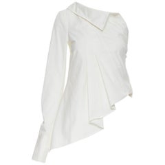 MONSE 2016 white cotton deconstructed asymmetric one shoulder shirt US0 XS
