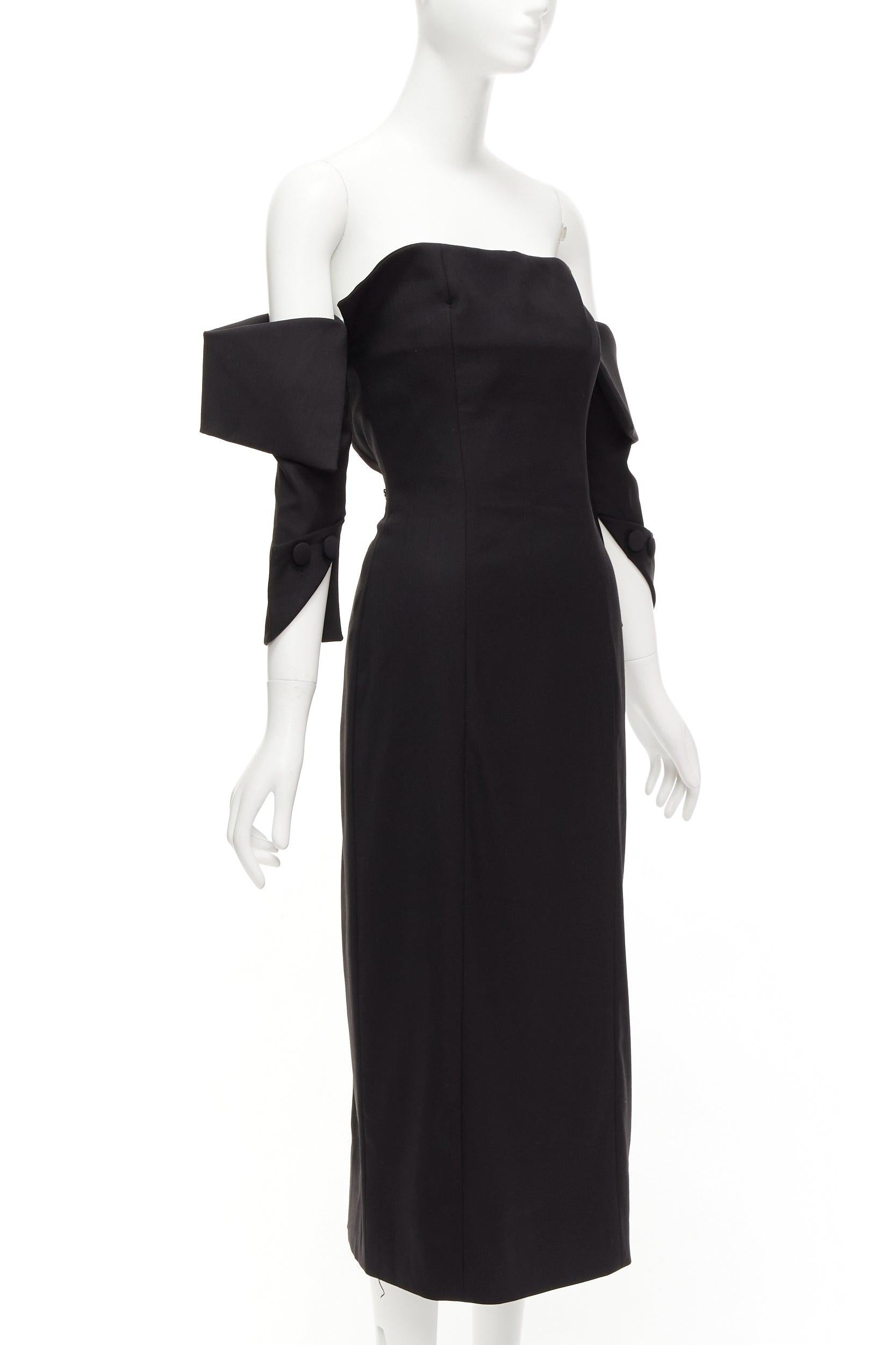 MONSE 2017 black wool blend asymmetric neckline slit drop sleeves dress US4 S In Fair Condition For Sale In Hong Kong, NT