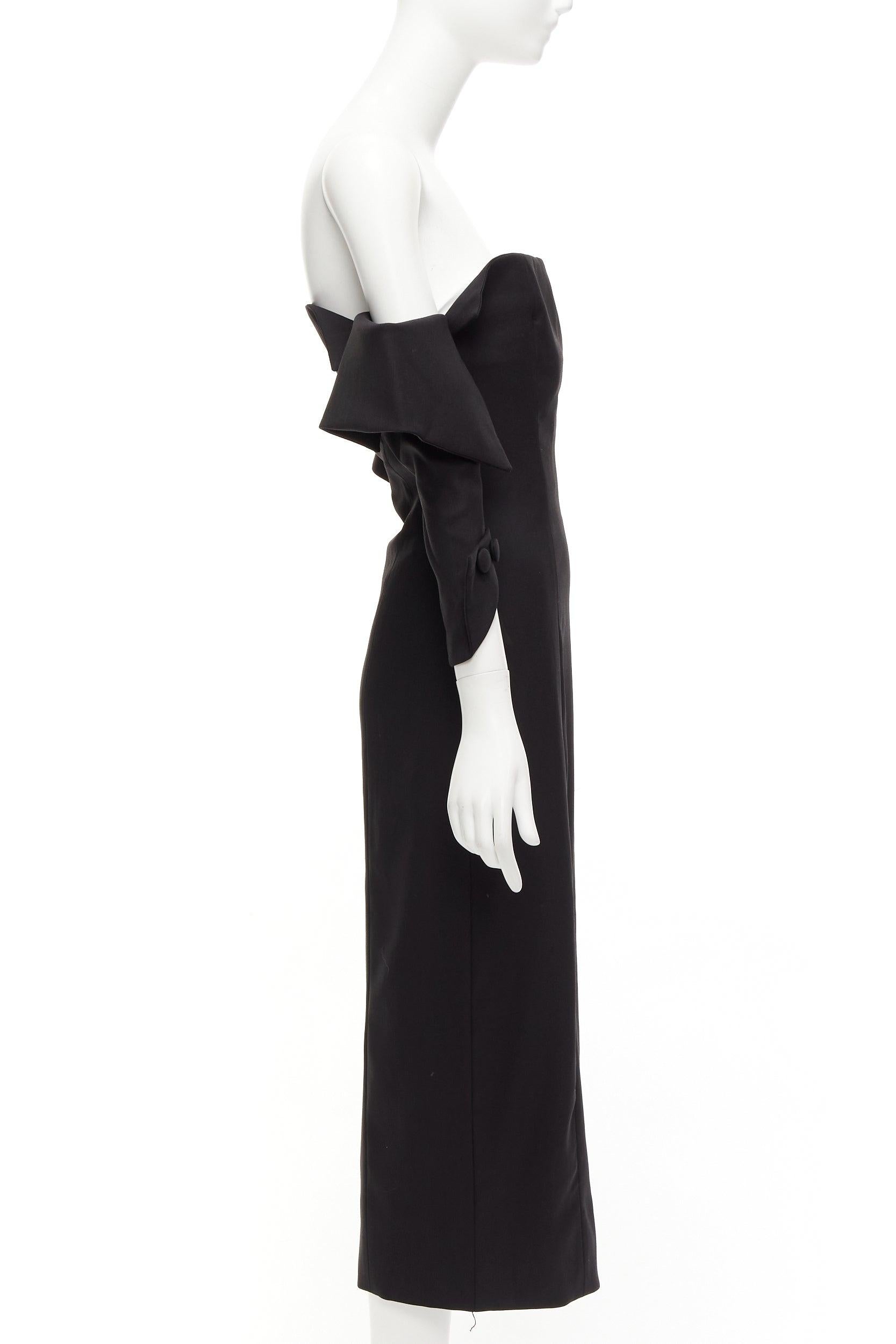 Women's MONSE 2017 black wool blend asymmetric neckline slit drop sleeves dress US4 S For Sale