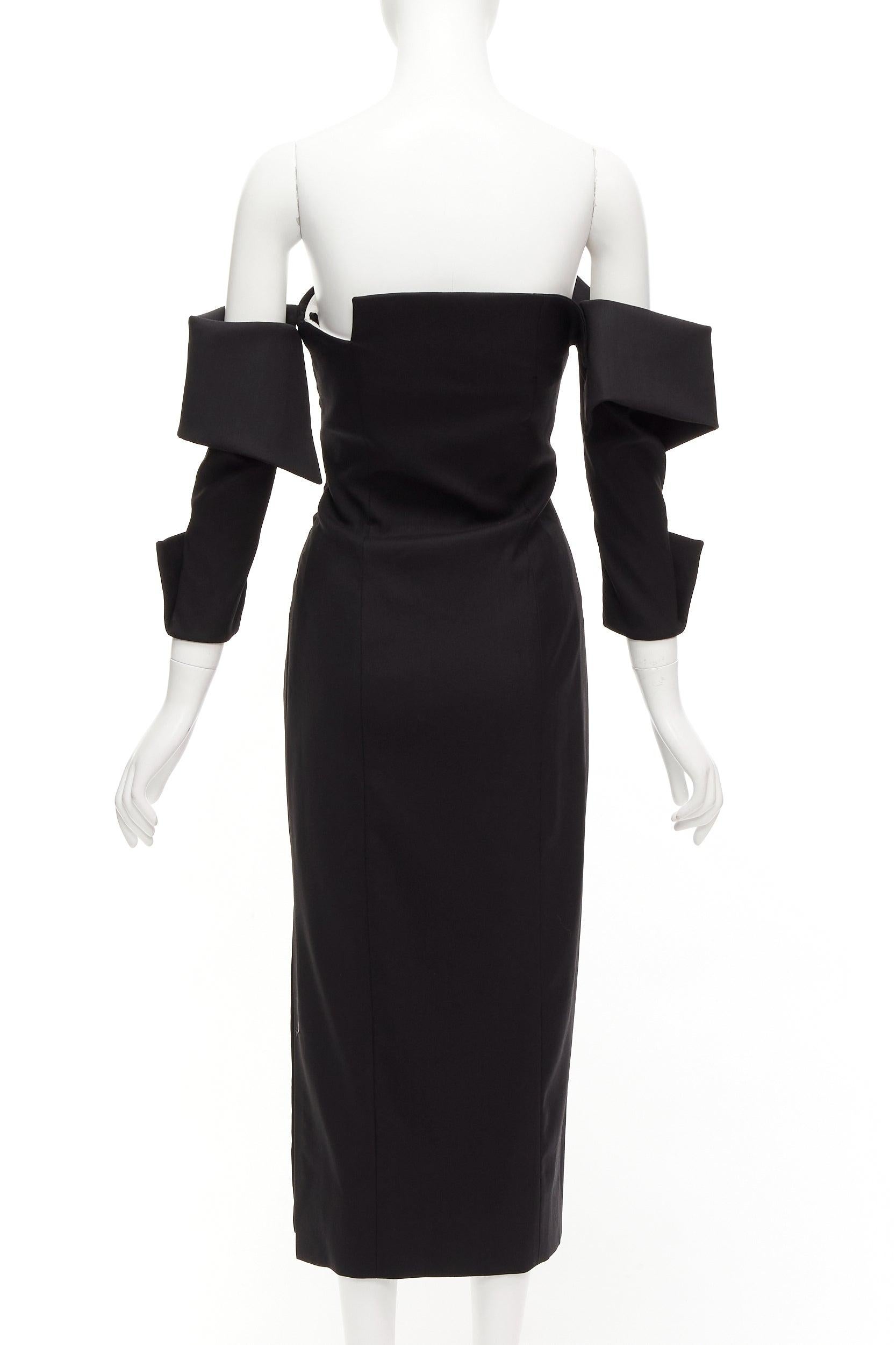MONSE 2017 black wool blend asymmetric neckline slit drop sleeves dress US4 S For Sale 1