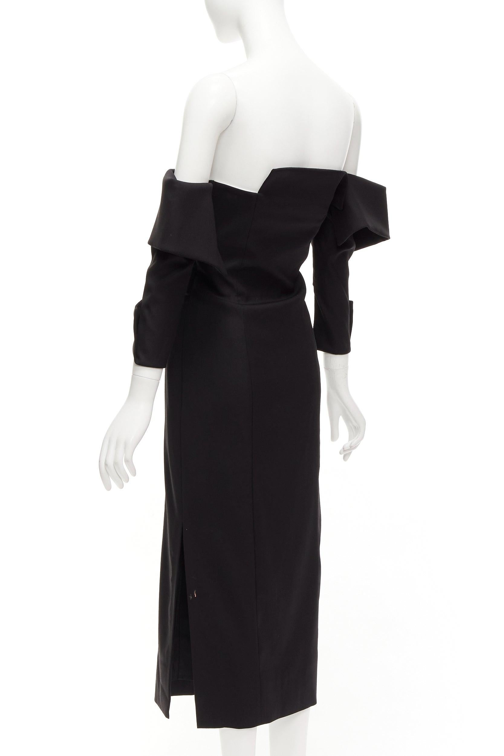 MONSE 2017 black wool blend asymmetric neckline slit drop sleeves dress US4 S For Sale 2