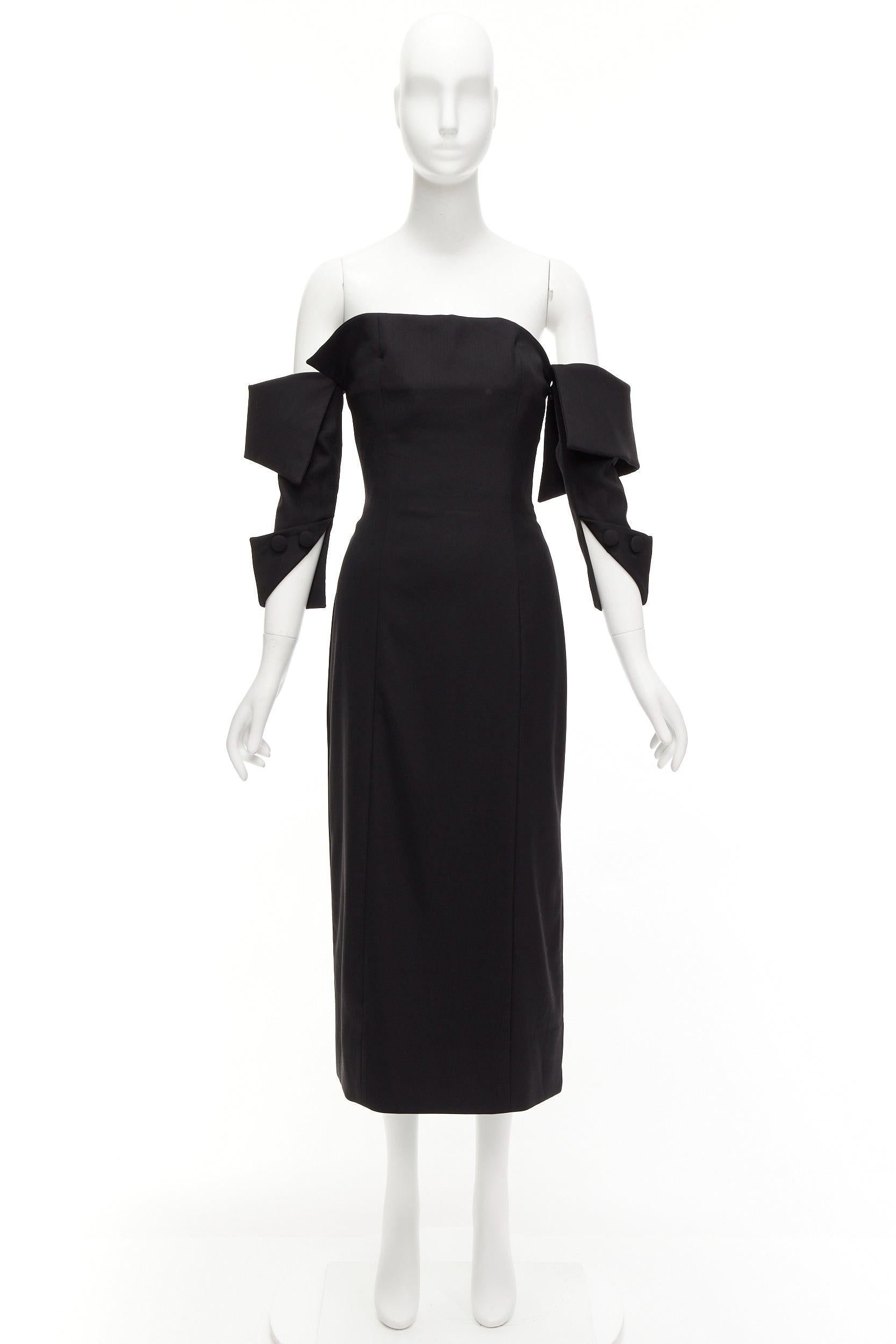 MONSE 2017 black wool blend asymmetric neckline slit drop sleeves dress US4 S For Sale 5