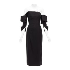 MONSE 2017 black wool blend asymmetric neckline slit drop sleeves dress US4 S