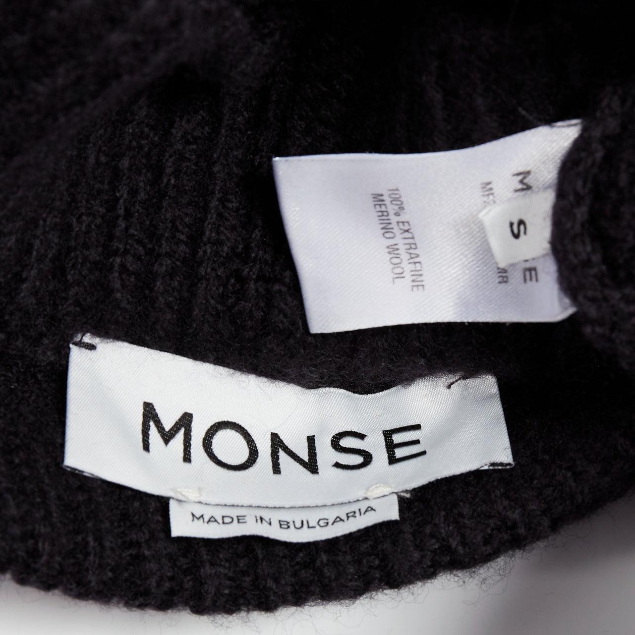 Monse 2021 nero, lana merino extrafine, grigio, logo tagliato, felpa con cappuccio decostruita S in vendita 3