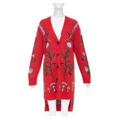 MONSE 2022 Magic Garden: cardigan oversize in lana rossa con motivo jacquard a funghetti, taglia S