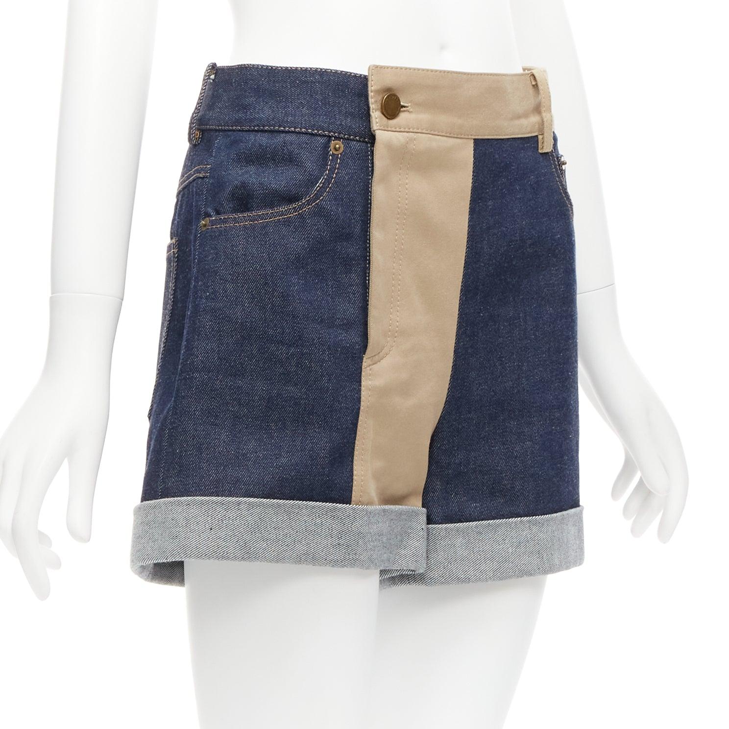 MONSE beige blue cotton denim deconstructed panelled cuffed shorts US2 S
Reference: NKLL/A00053
Brand: Monse
Material: Cotton
Color: Beige, Blue
Pattern: Solid
Closure: Zip Fly
Extra Details: Reconstructed patchwork in beige cotton and blue