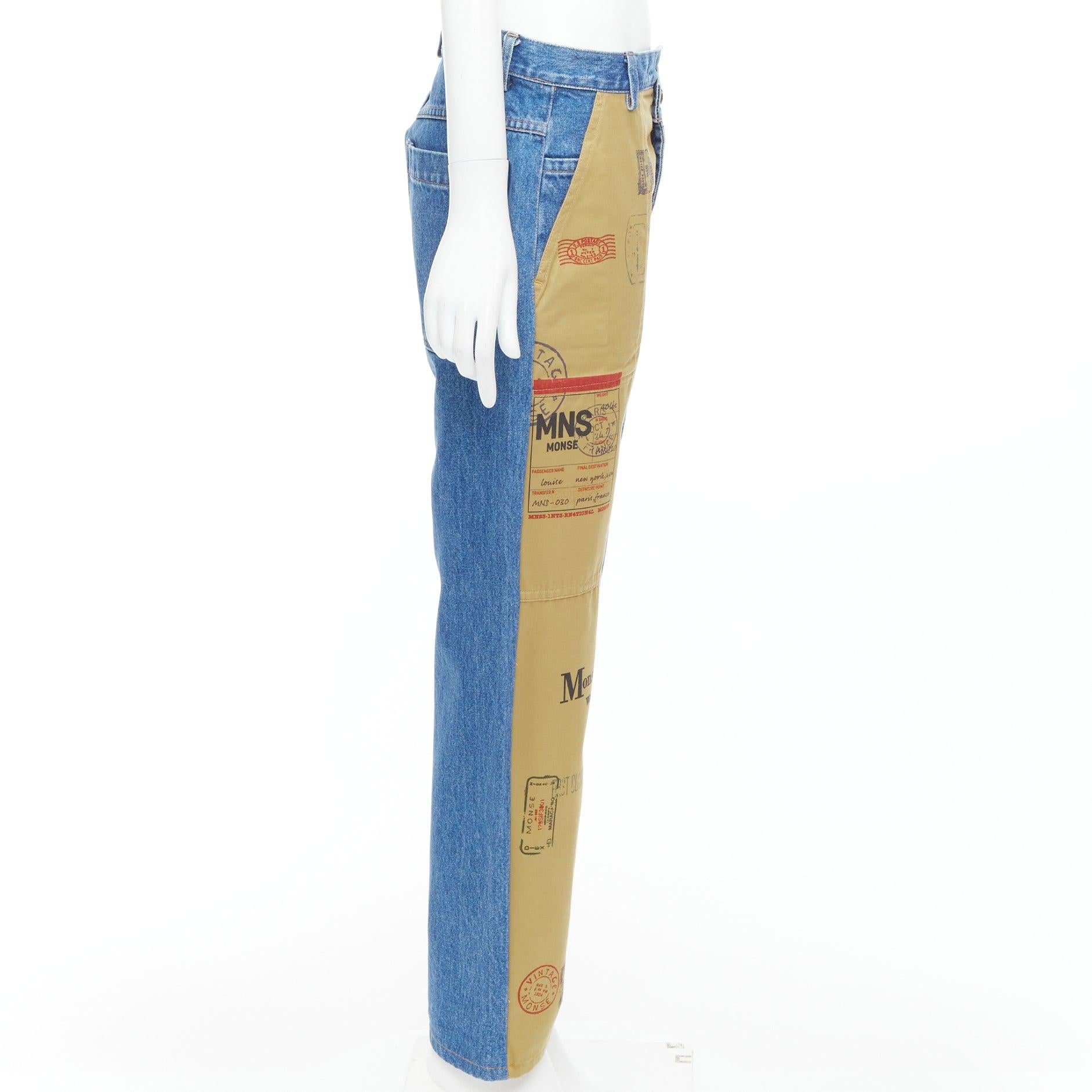 MONSE beige blue postcard print camo split contrast jeans US6 M In Excellent Condition For Sale In Hong Kong, NT