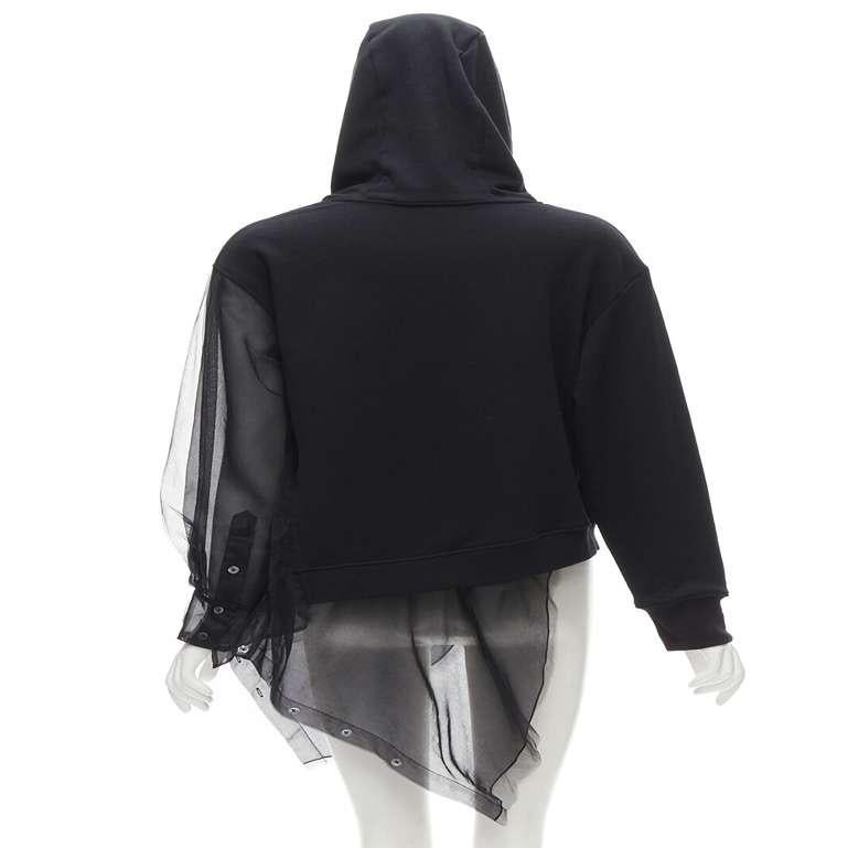 Women's MONSE black deconstructed tulle insert logo embroidered hood sweatshirt XS For Sale