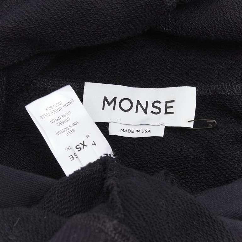 MONSE black deconstructed tulle insert logo embroidered hood sweatshirt XS For Sale 4