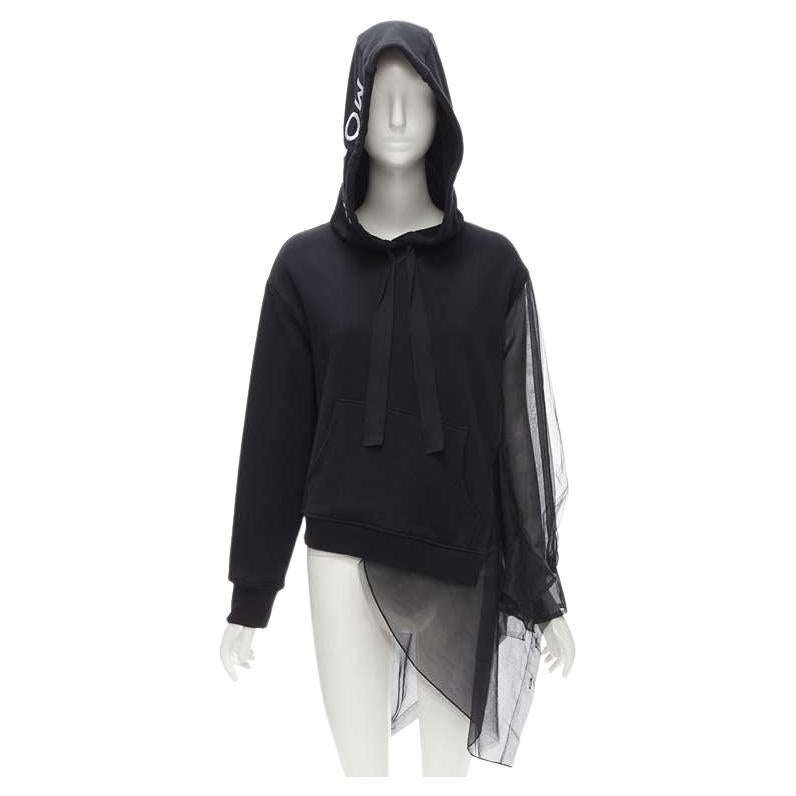 MONSE black deconstructed tulle insert logo embroidered hood sweatshirt XS For Sale