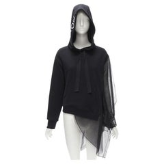 MONSE black deconstructed tulle insert logo embroidered hood sweatshirt XS