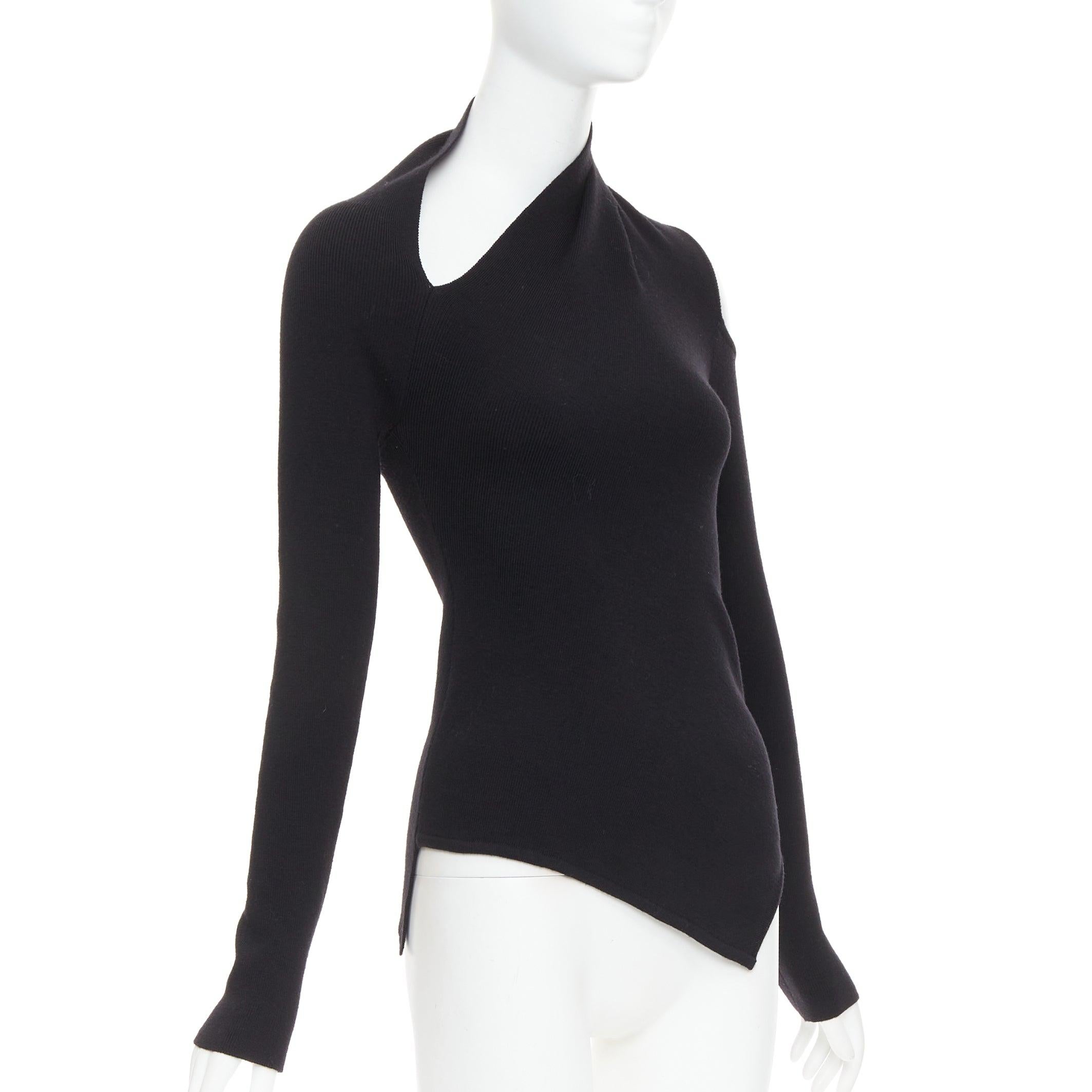 Black MONSE black extrafine merino wool cut out cold shoulder sweater XS For Sale