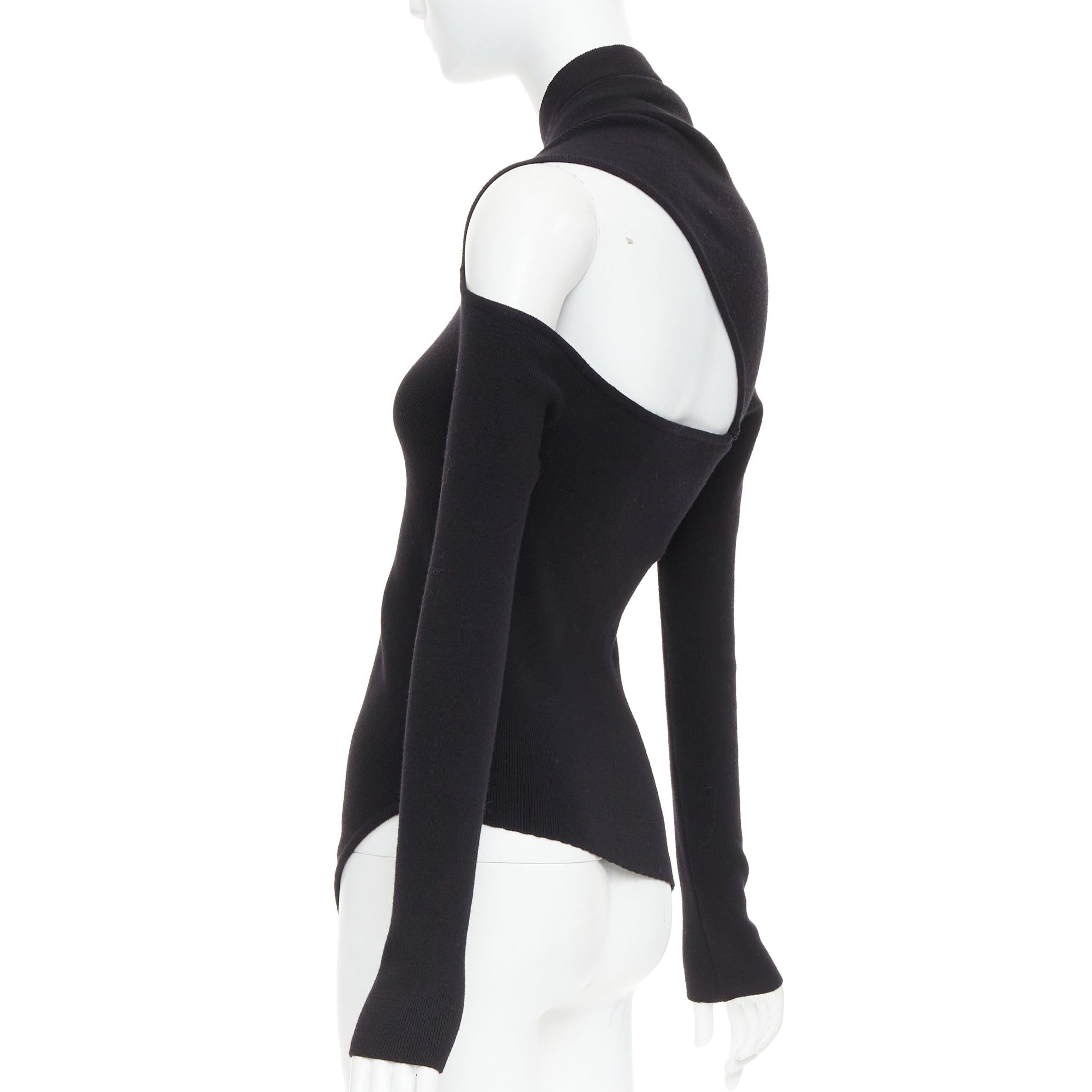 Women's MONSE black extrafine merino wool cut out cold shoulder sweater XS For Sale