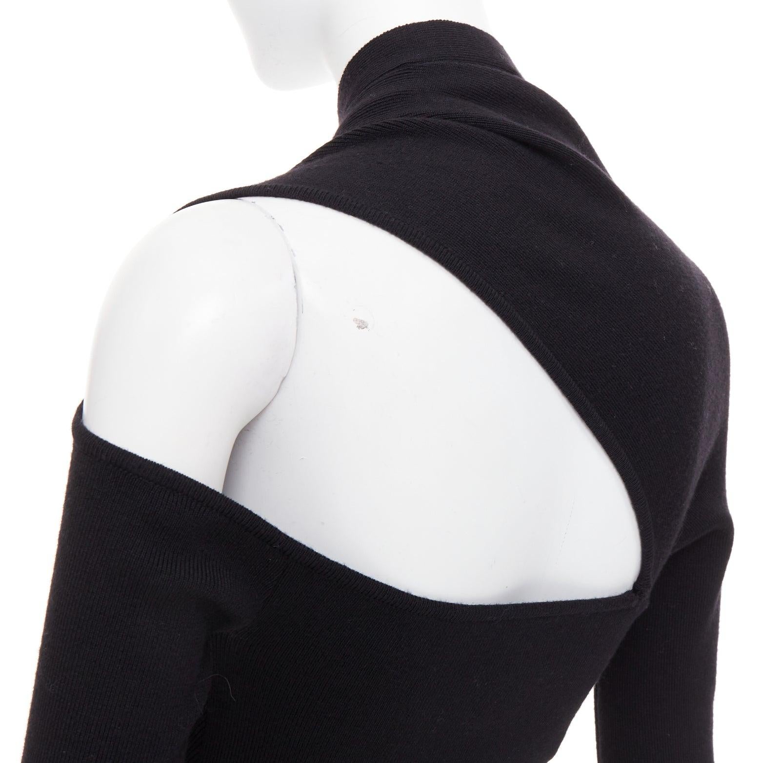 MONSE black extrafine merino wool cut out cold shoulder sweater XS For Sale 1