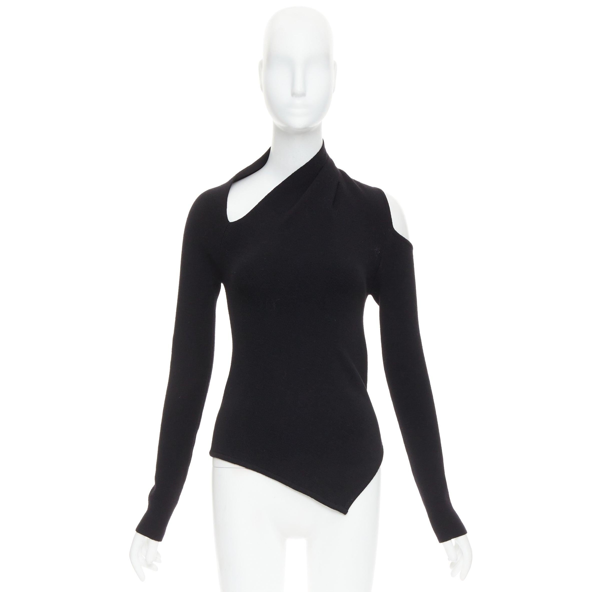 MONSE black extrafine merino wool cut out cold shoulder sweater XS For Sale 4