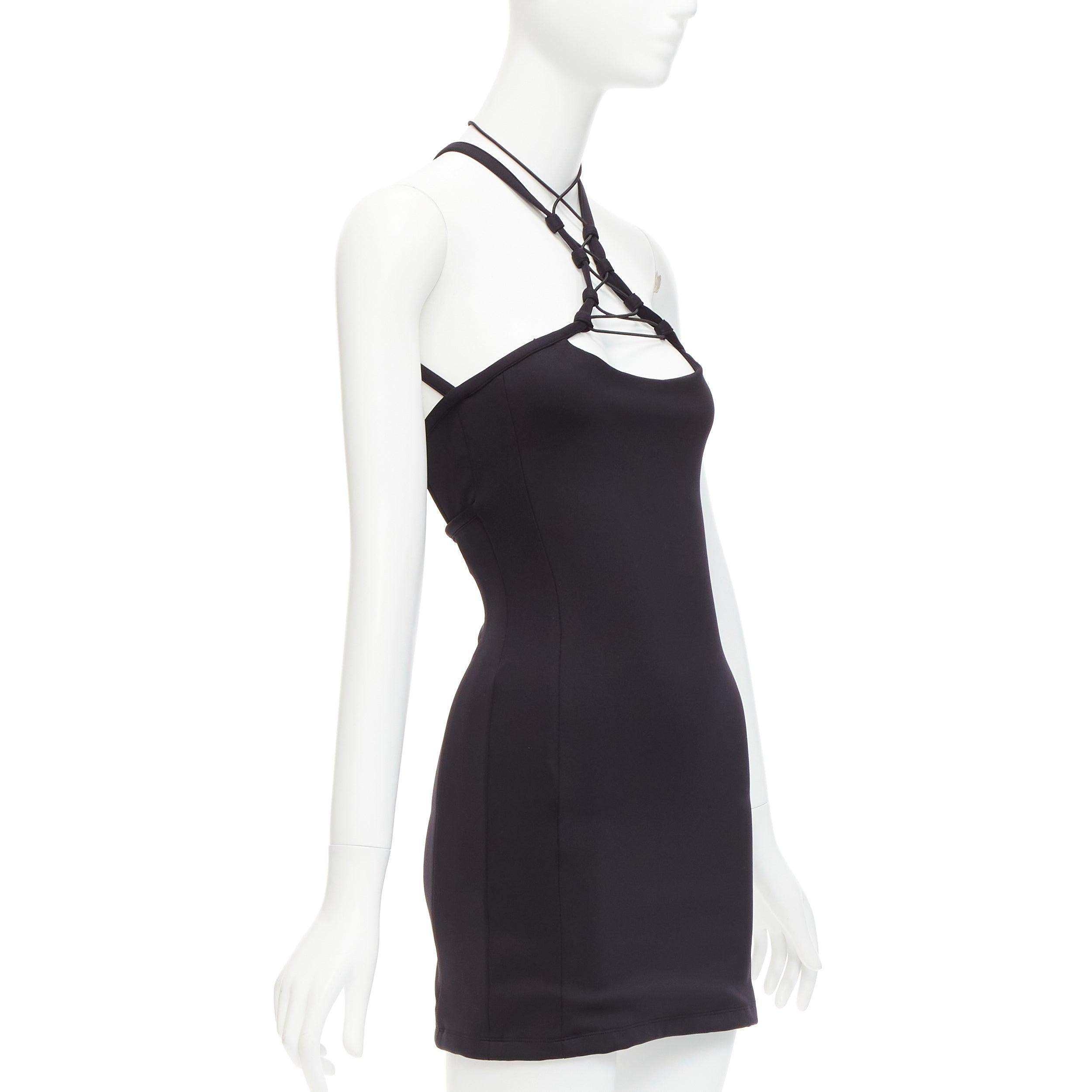 MONSE black jersey white logo back sportif bungee strap halter mini dress XS In New Condition For Sale In Hong Kong, NT