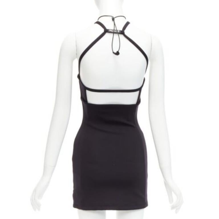 De las mujeres MONSE negro jersey blanco logo espalda sportif bungee strap halter mini vestido XS en venta