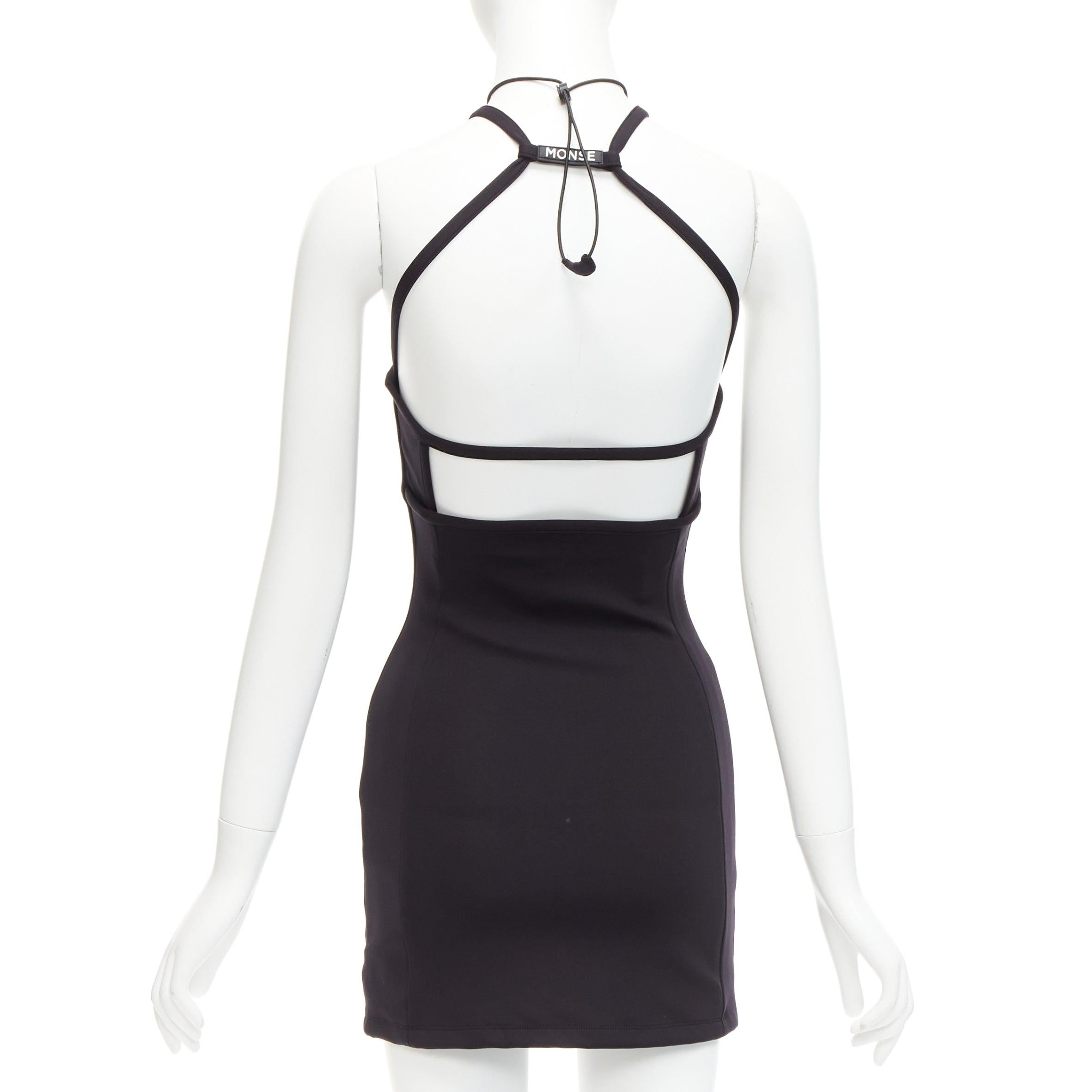 MONSE black jersey white logo back sportif bungee strap halter mini dress XS For Sale 1