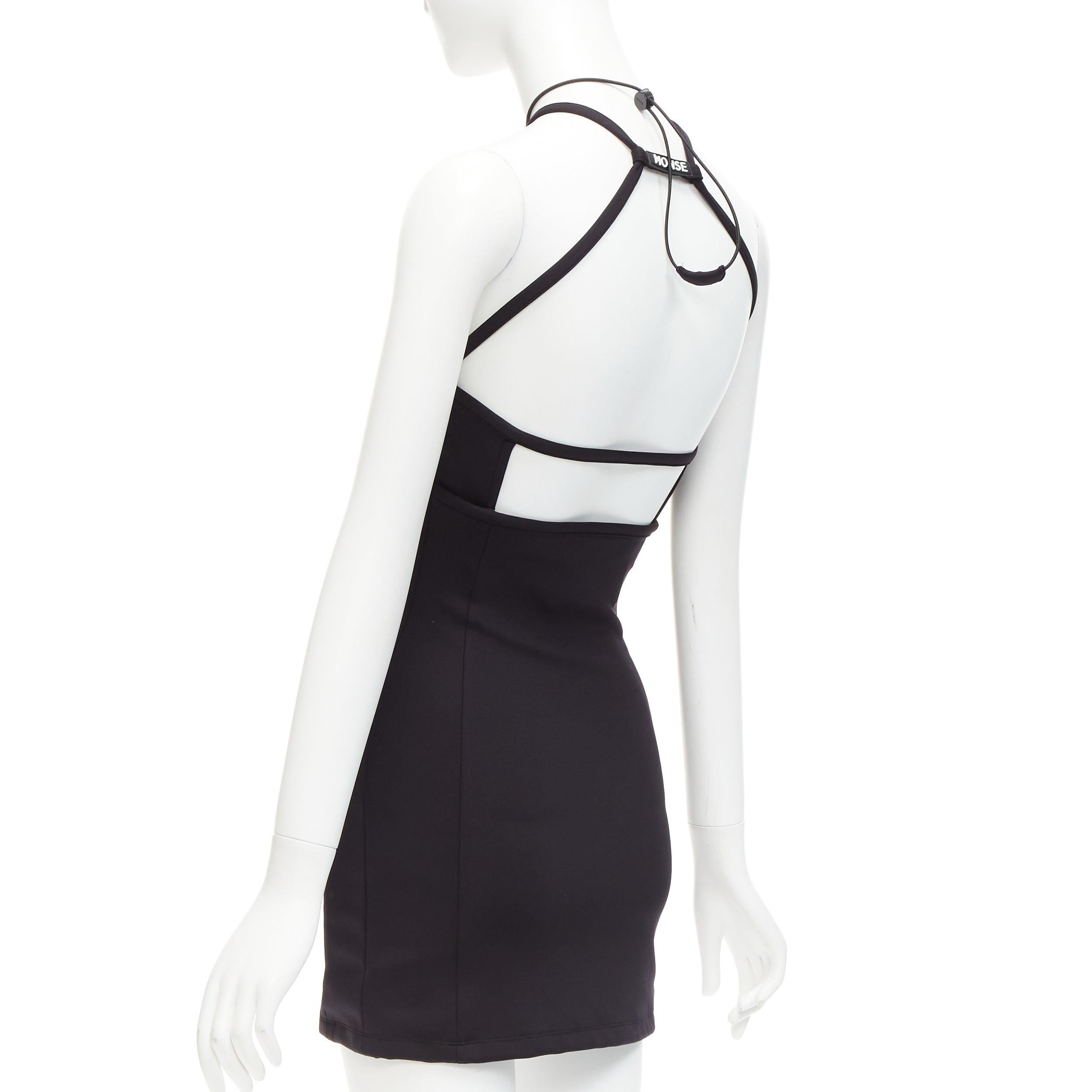 MONSE black jersey white logo back sportif bungee strap halter mini dress XS For Sale 2