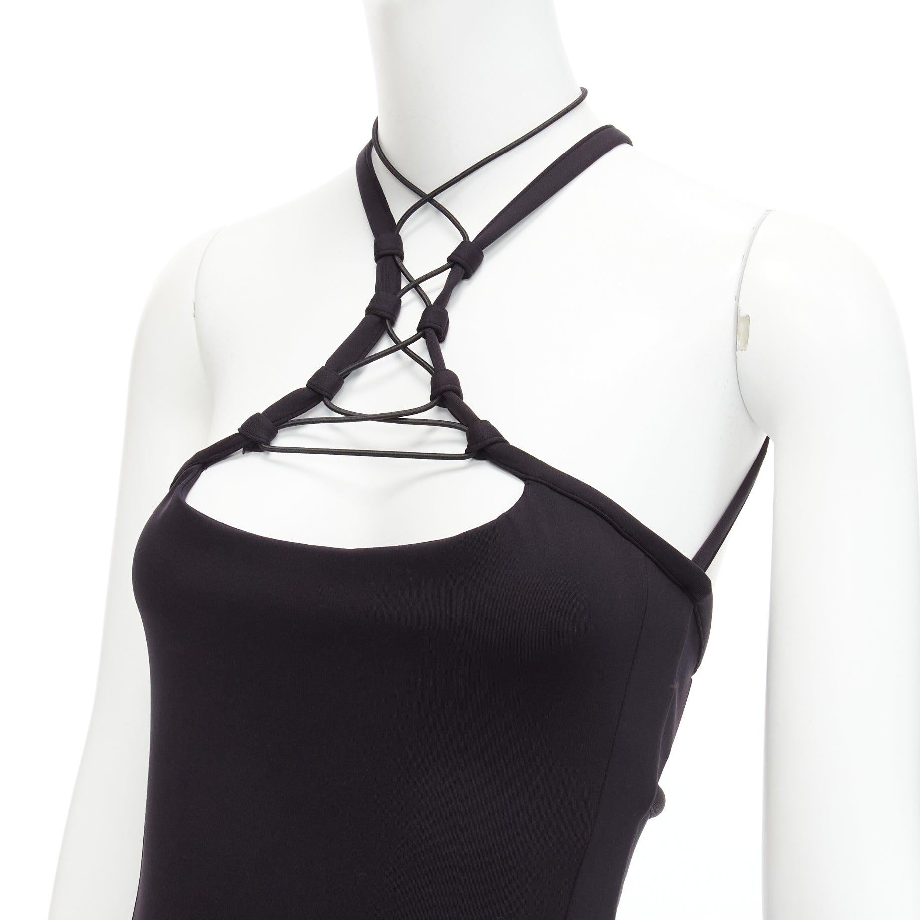 MONSE black jersey white logo back sportif bungee strap halter mini dress XS For Sale 3