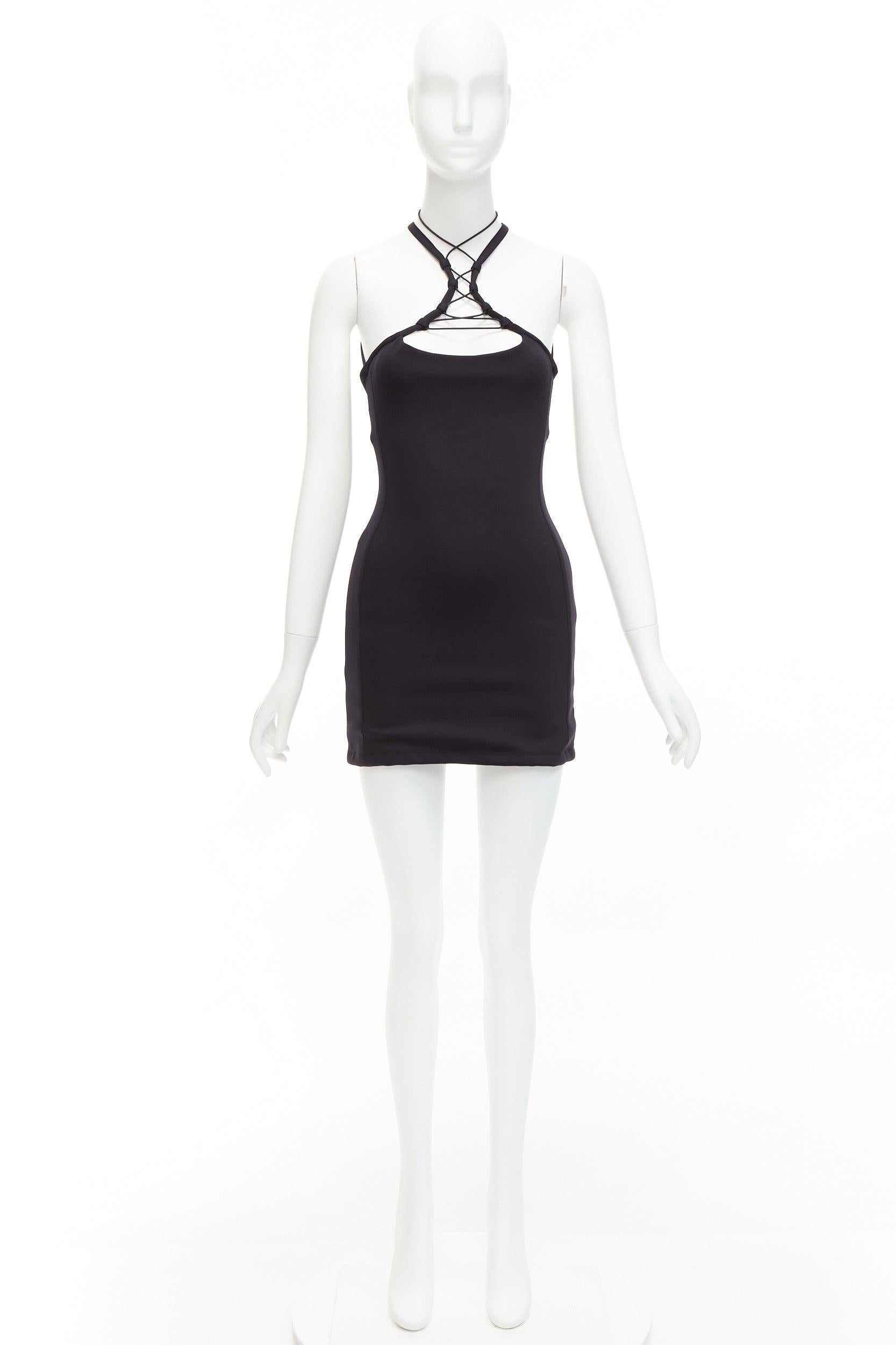 MONSE black jersey white logo back sportif bungee strap halter mini dress XS For Sale 5