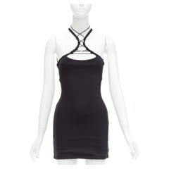 Monse in jersey nero bianco con logo posteriore sportif e cinturino halter mini abito XS