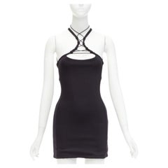 MONSE black jersey white logo back sportif bungee strap halter mini dress XS