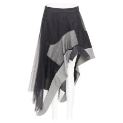 MONSE black nylon tulle wool glen plaid deconstructed asymmetric skirt US0 XS