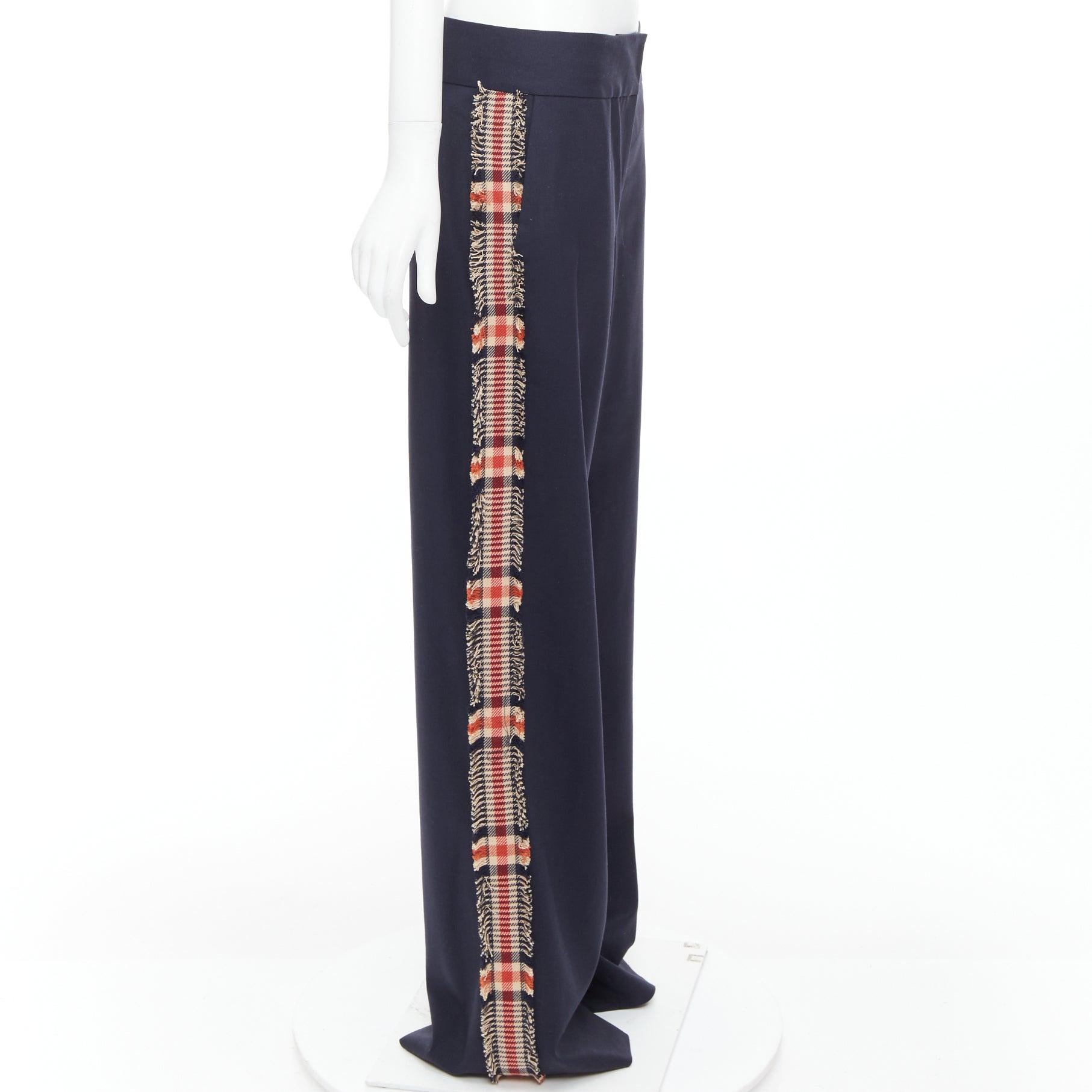 MONSE black virgin wool blend plaid side trim wide trousers US6 M In New Condition For Sale In Hong Kong, NT