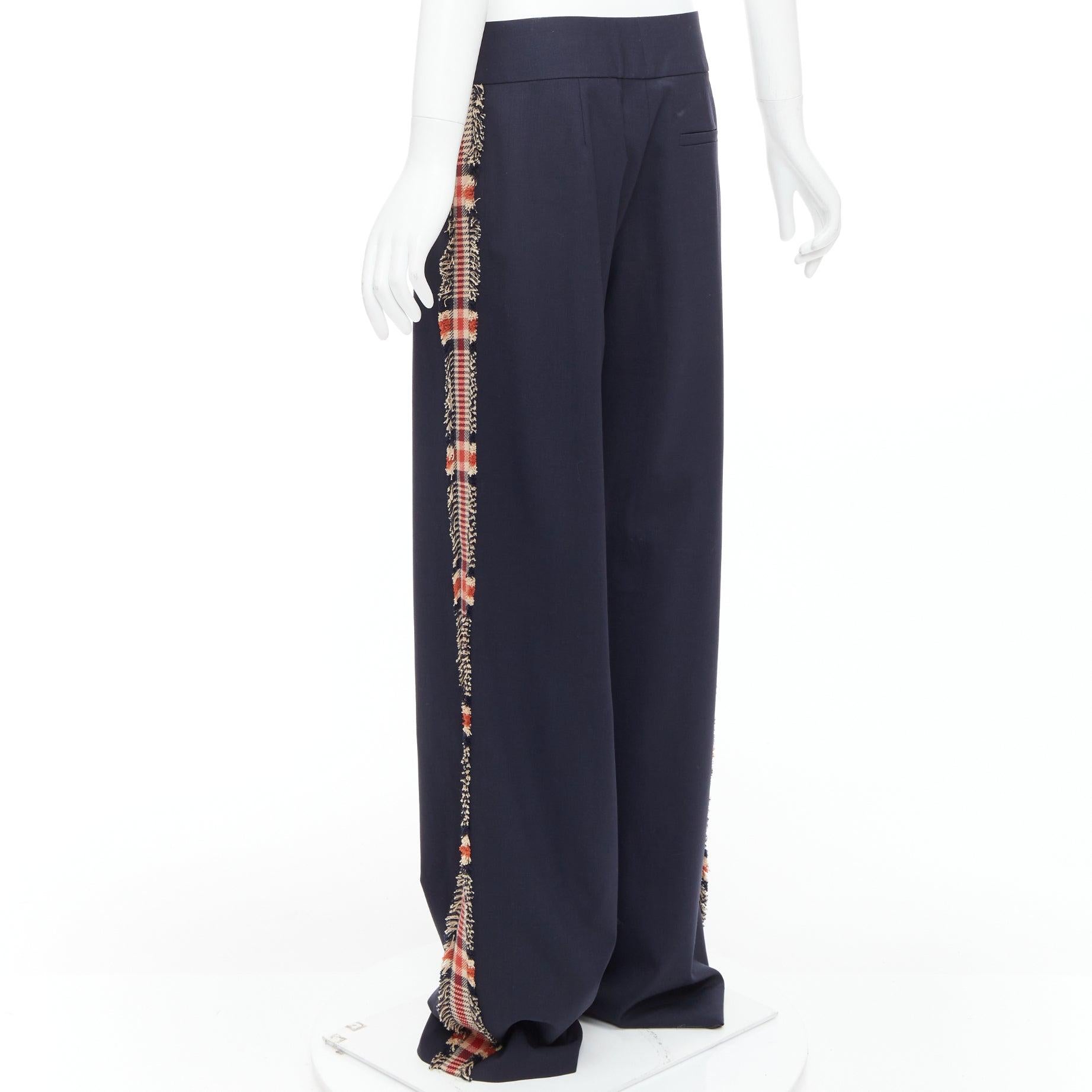 MONSE black virgin wool blend plaid side trim wide trousers US6 M For Sale 1