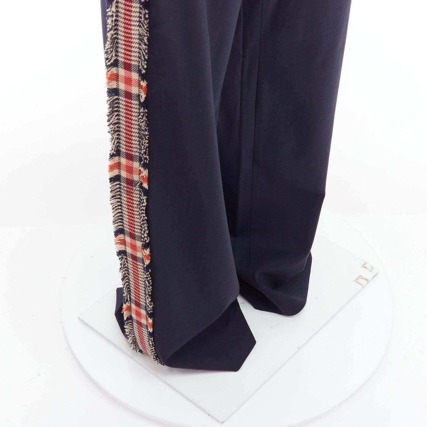 MONSE black virgin wool blend plaid side trim wide trousers US6 M For Sale 2