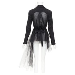 Monse: giacca blazer ibrida in tulle trasparente e lana vergine nera con retro asimmetrico, taglia US0 XS