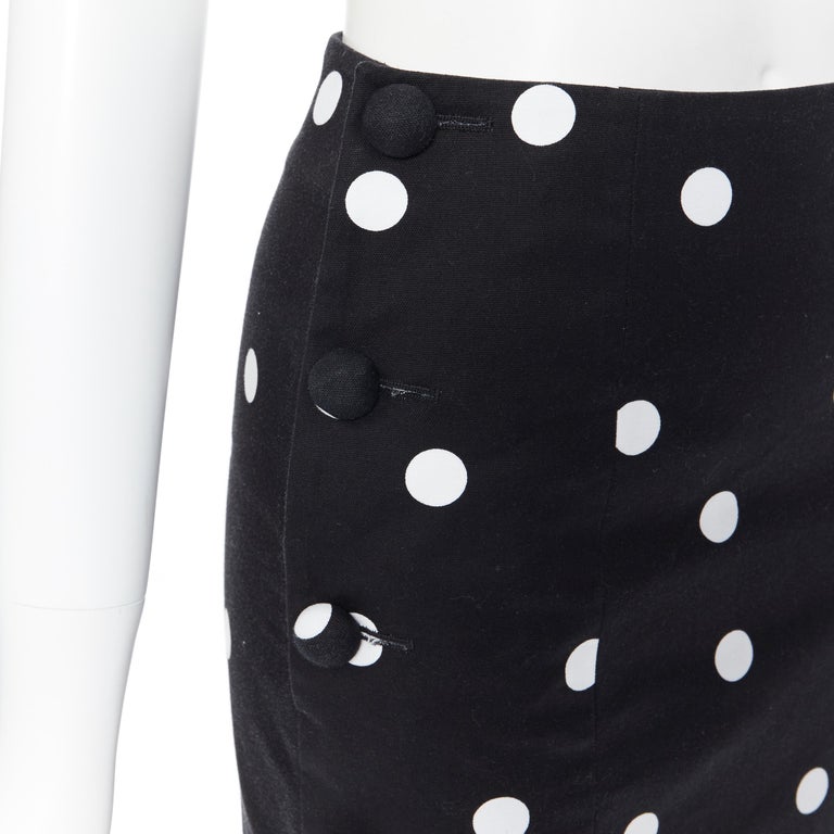 Monse Black White Polka Dot Stif Cotton Button Side Pencil Skirt Us0 26