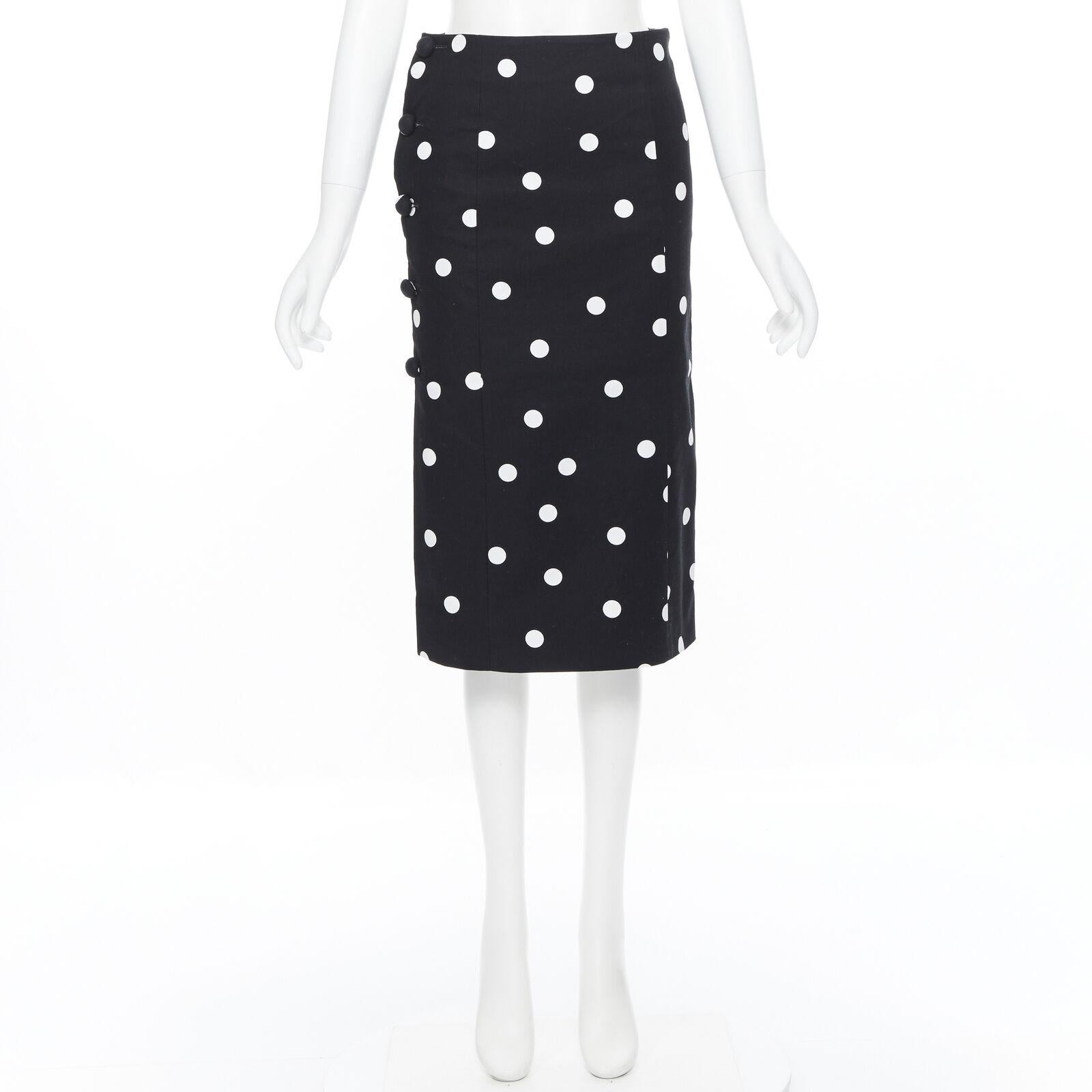 Black MONSE black white polka dot stif cotton button side pencil skirt US0 26