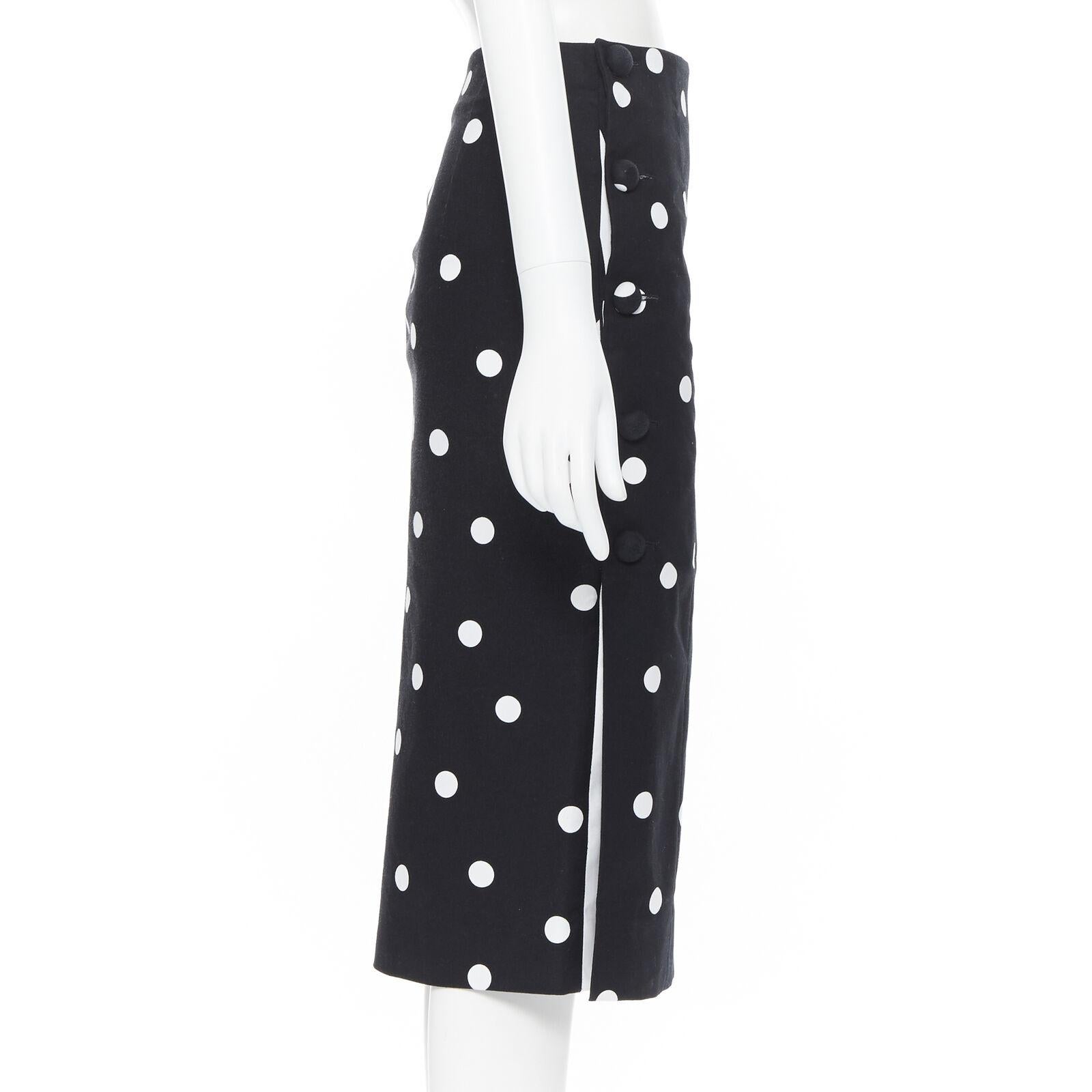 Women's MONSE black white polka dot stif cotton button side pencil skirt US0 26